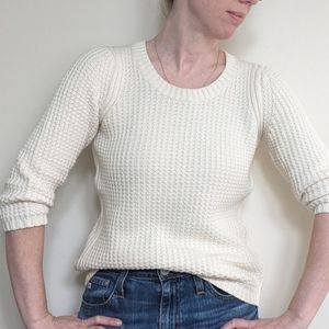 Banana Republic White Chunky Crew Neck Cotton Cashmere Sweater